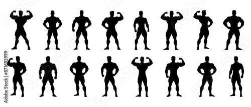 Male bodybuilder silhouette front view black filled vector Illustration icon. Muscleman vector. Muscle builder silhouette. 