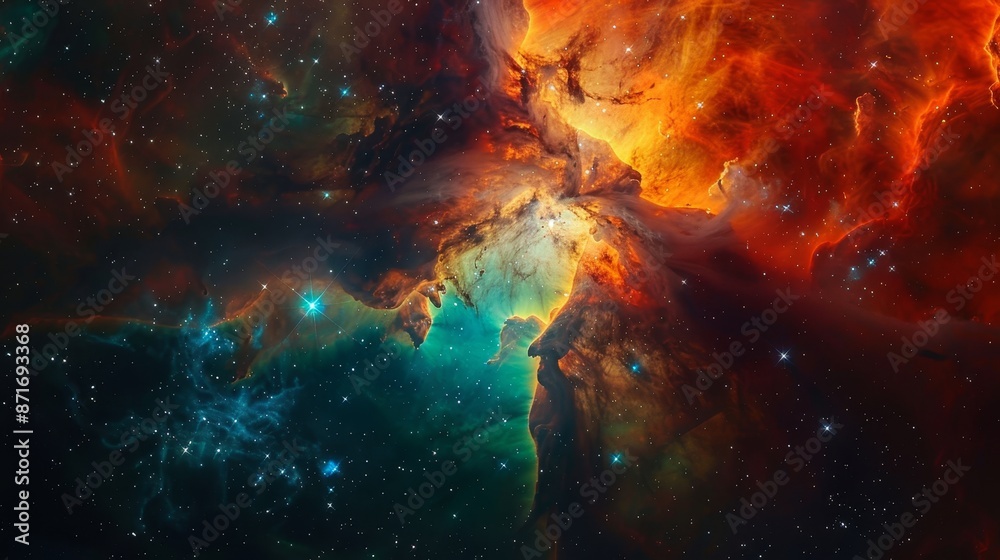 Fototapeta premium A colorful galaxy with a blue and orange cloud