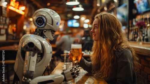 Ai and human having fun together, drinking beer