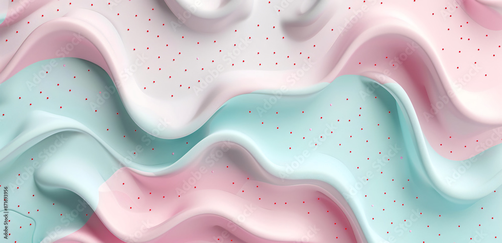 3d render of abstract background with pastel pink and mint colors, wavy shapes and dots. illustration for web design, poster, banner., Isolated on white background
3d render of abstract background with pastel pink and mint colors, wavy shapes and dots. illustration for web design, poster, banner., Isolated on white background