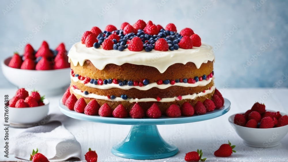 Fresh Fruit Ensemble, A Minimalist Tableau of a Colorful Cake Fresh Fruit Ensemble, A Minimalist Tableau of a Colorful Cake
