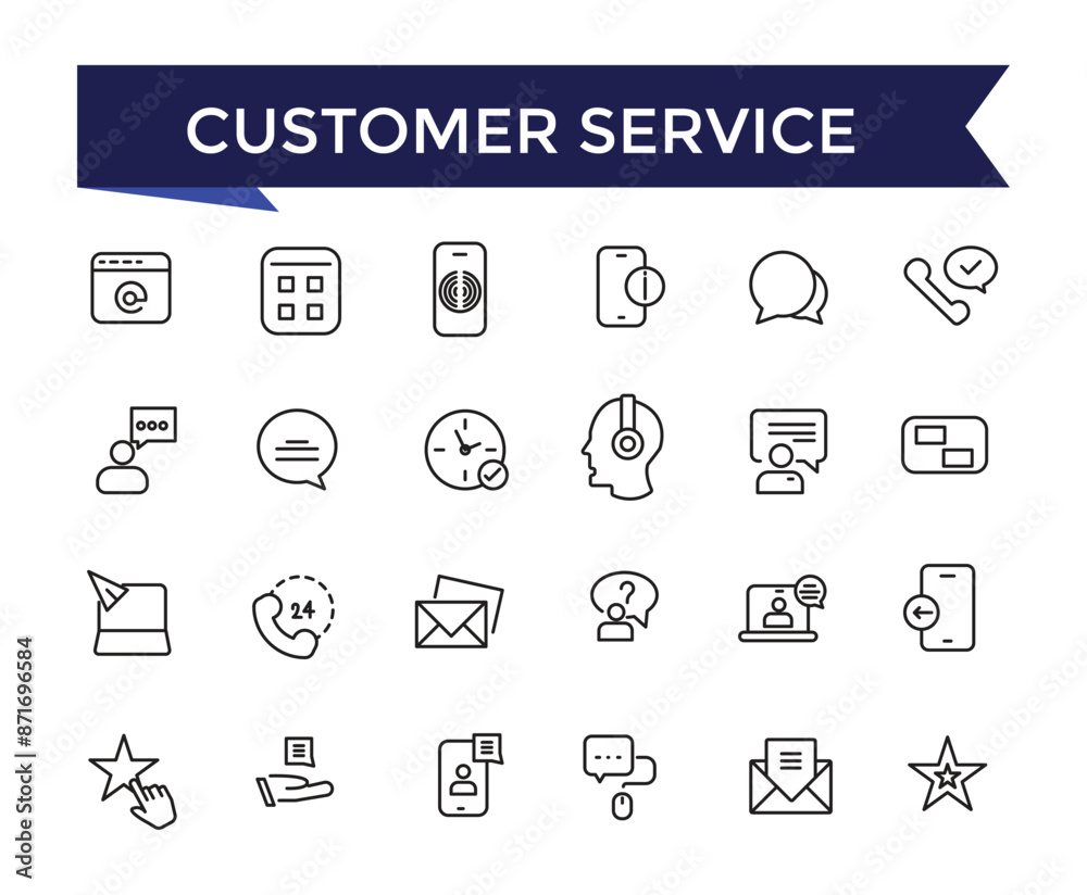 Customer Service icons Set with editable stroke collection for web and ui. Line icons pack. Vector illustration. Customer Service icons Set with editable stroke collection for web and ui. Line icons pack. Vector illustration.