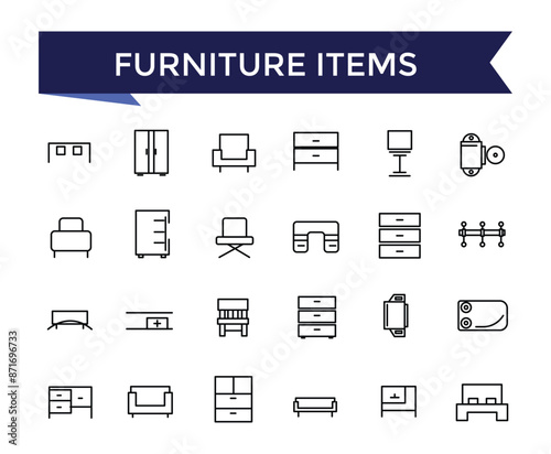 Furniture Fittings Icon set with editable stroke collection for web and ui. Line icons pack. Vector illustration.