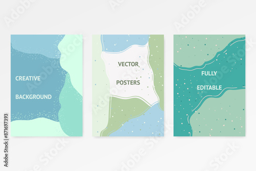 Wavy backgrounds set. Abstract fluid, design with texture in blue, marine colors. Vector illustration.
