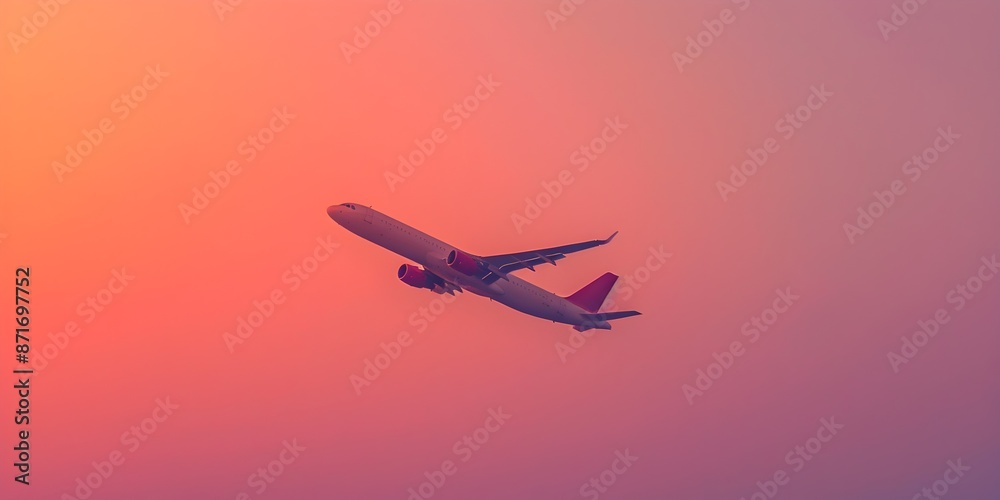 Commercial Airliner Taking Off at Dramatic Dawn with Vibrant Orange and Pink Sky Commercial Airliner Taking Off at Dramatic Dawn with Vibrant Orange and Pink Sky