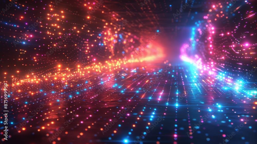 Vibrant and colorful abstract digital background with bright light trails creating a futuristic and dynamic visual effect. Vibrant and colorful abstract digital background with bright light trails creating a futuristic and dynamic visual effect.