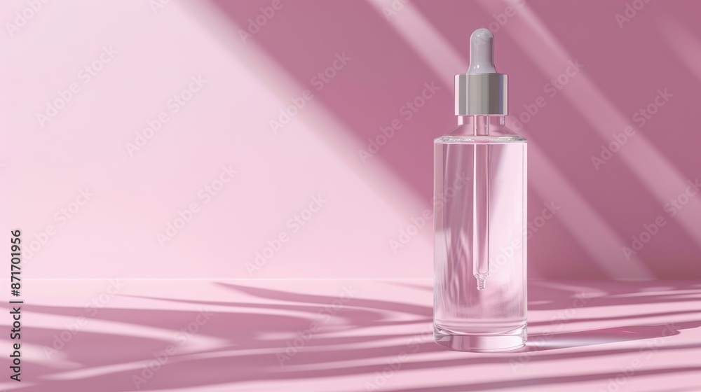 Serum bottle with dropper and shadows in the background skincare beauty product with pipette Serum bottle with dropper and shadows in the background skincare beauty product with pipette