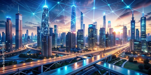 Wallpaper Mural Futuristic cityscape with AI-powered technology and advanced infrastructure, generative ai Torontodigital.ca