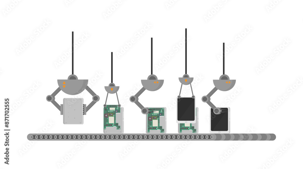 Fototapeta premium Automatic production conveyor. Robotic industry concept. Vector illustration.