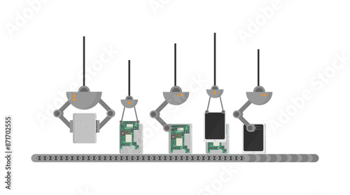  Automatic production conveyor. Robotic industry concept. Vector illustration.