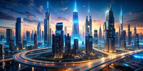 Wallpaper Mural Futuristic cityscape with AI-powered technology and advanced infrastructure, generative ai Torontodigital.ca