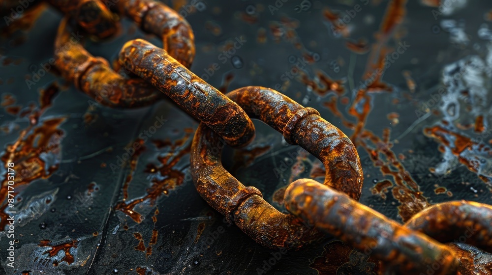 Rusty chains on dark backdrop with focus and space for text Rusty chains on dark backdrop with focus and space for text