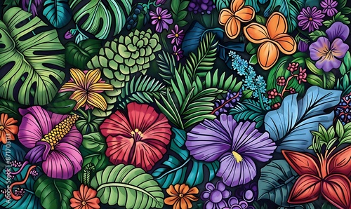 Vibrant Tropical Floral Pattern