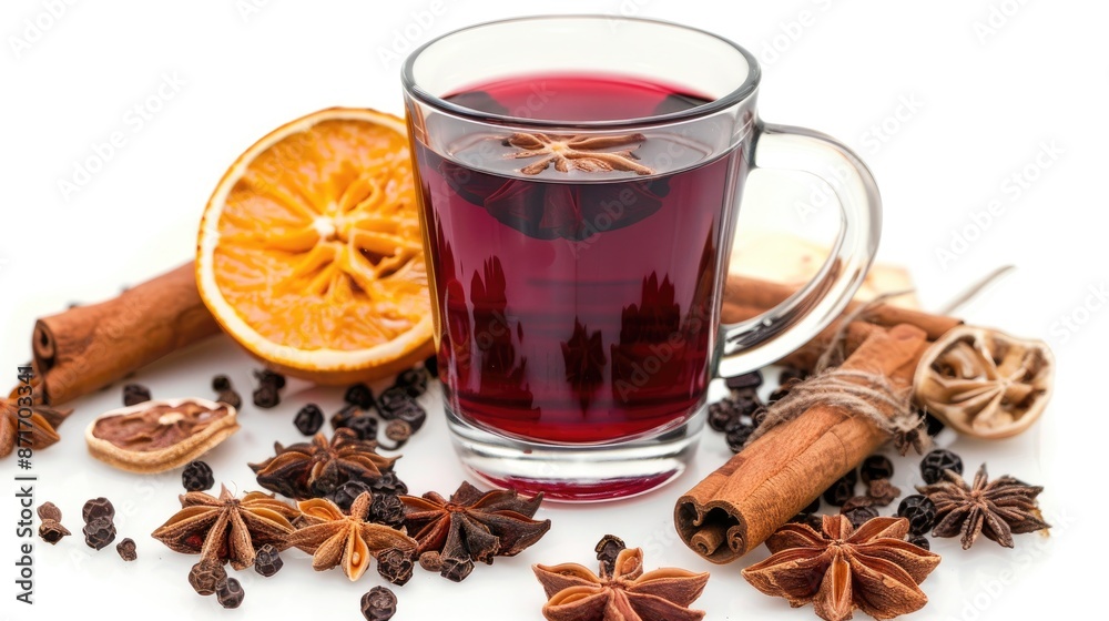 Red hot mulled wine on white background Red hot mulled wine on white background