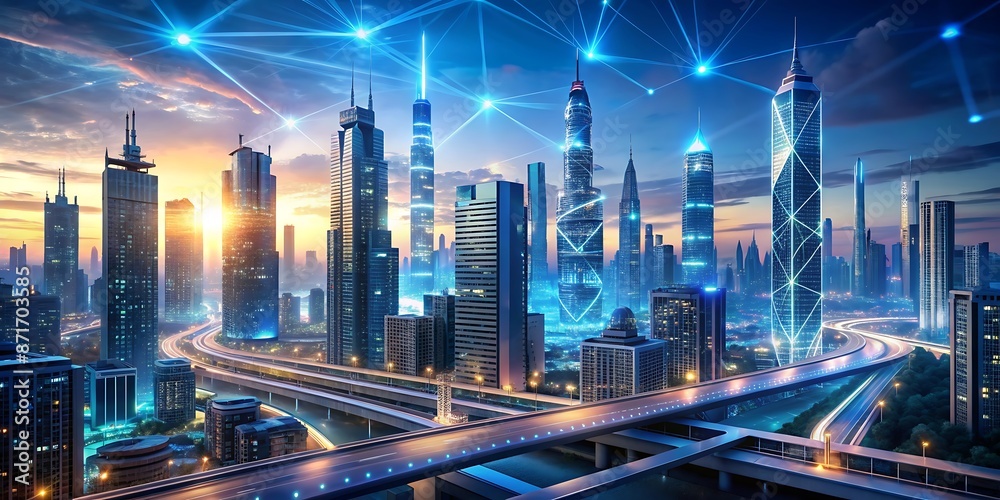 custom made wallpaper toronto digitalFuturistic cityscape with AI-powered technology and advanced infrastructure, generative ai