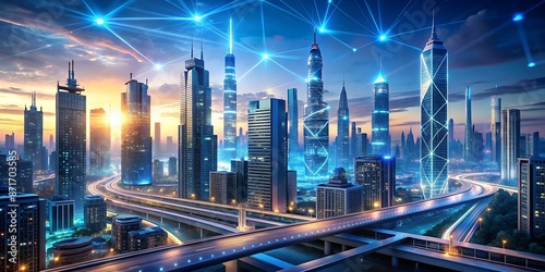 Wallpaper Mural Futuristic cityscape with AI-powered technology and advanced infrastructure, generative ai Torontodigital.ca