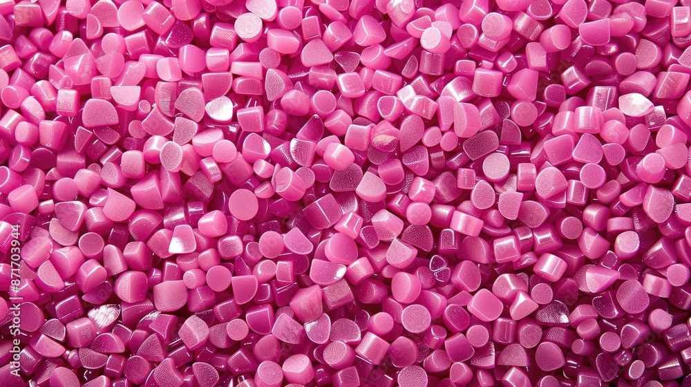 Obraz premium Pink polymer granules for creating banner backgrounds in plastic company catalog photos