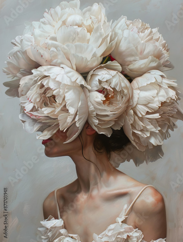 Painting of a woman portrait with flowers on head
