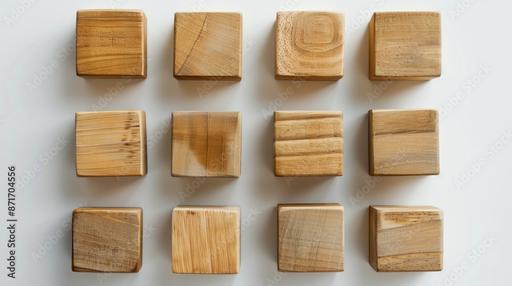 Wooden blocks arranged on a white surface