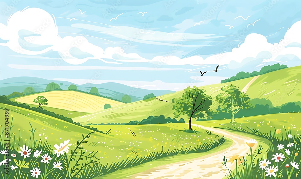 Fototapeta premium Serene Countryside Landscape with Winding Path