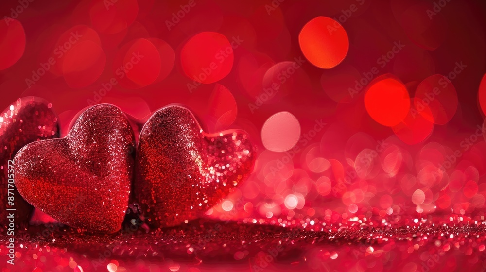 Valentine s Day hearts on a red backdrop