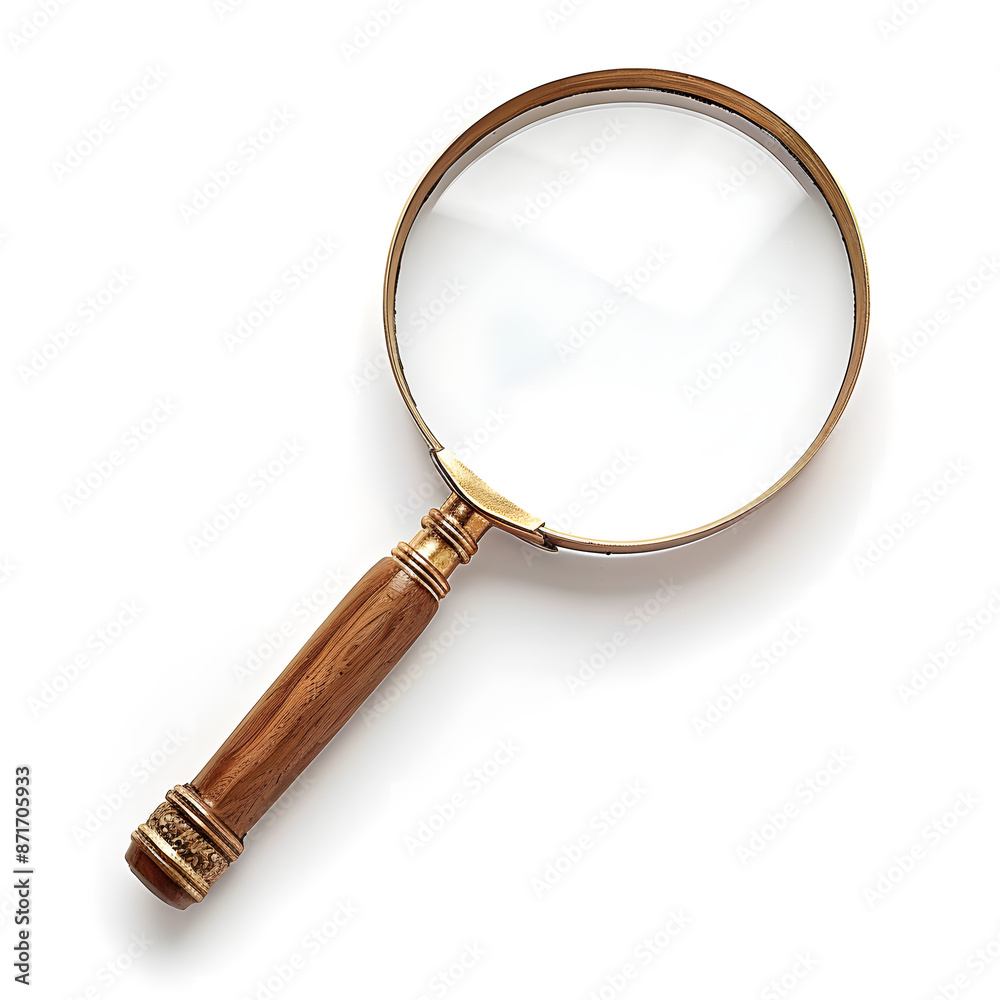 magnifying glass with wooden handle on white background magnifying glass with wooden handle on white background