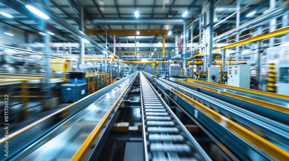 Conveyor Belts Moving Rapidly Through a Factory Conveyor Belts Moving Rapidly Through a Factory