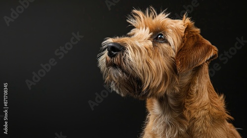 Soft coated Wheaten Terrier posing against black studio background photo