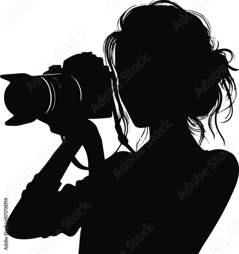 Black white photograph silhouette people use camera vector illustration. Generative AI