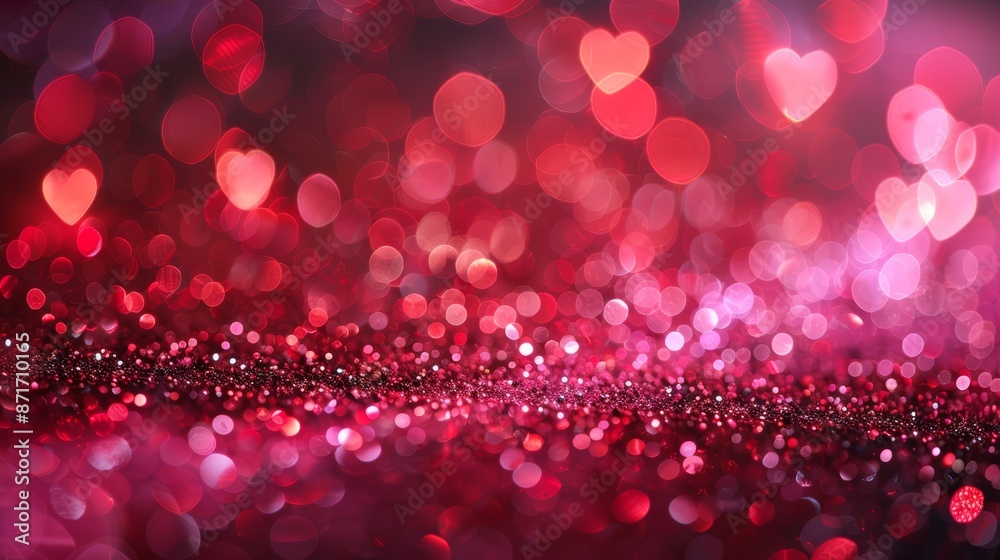 Abstract background with red and pink heart-shaped bokeh lights. Perfect for Valentine's Day, love, and romance themes. Abstract background with red and pink heart-shaped bokeh lights. Perfect for Valentine's Day, love, and romance themes.