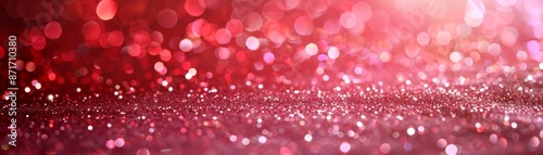 Abstract red and pink bokeh background with glittering lights.
