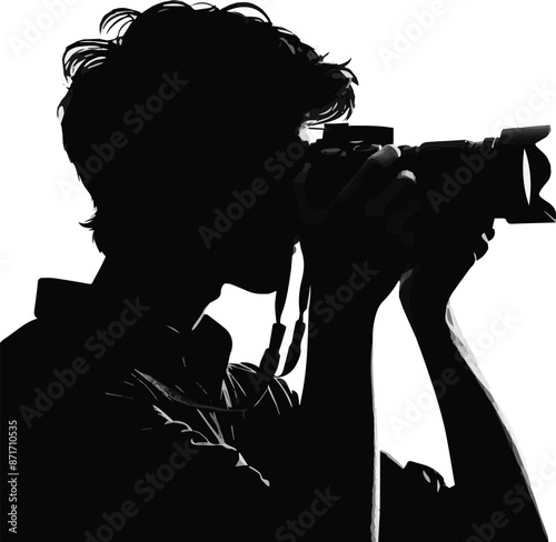 Black white photograph silhouette people use camera vector illustration. Generative AI