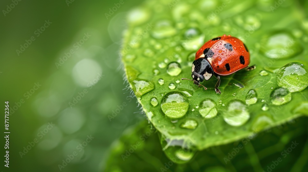 Ladybug on a Dew-Covered Leaf