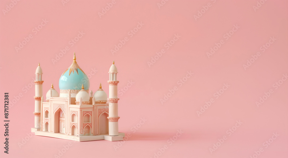 Miniature mosque isolated on pink background with copy space for Islamic celebration day ramadan kareem or eid al fitr adha Miniature mosque isolated on pink background with copy space for Islamic celebration day ramadan kareem or eid al fitr adha