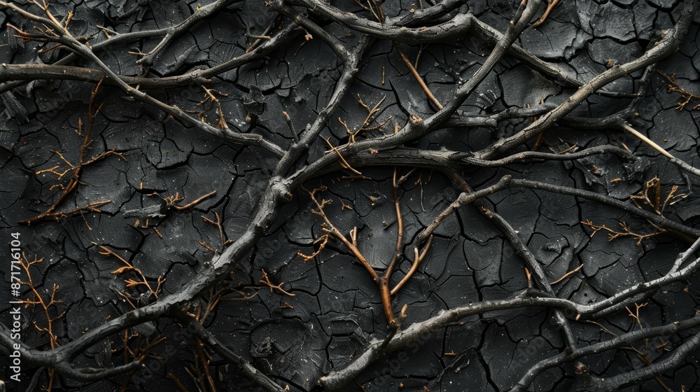 Fototapeta premium Intertwined branches on burnt earth