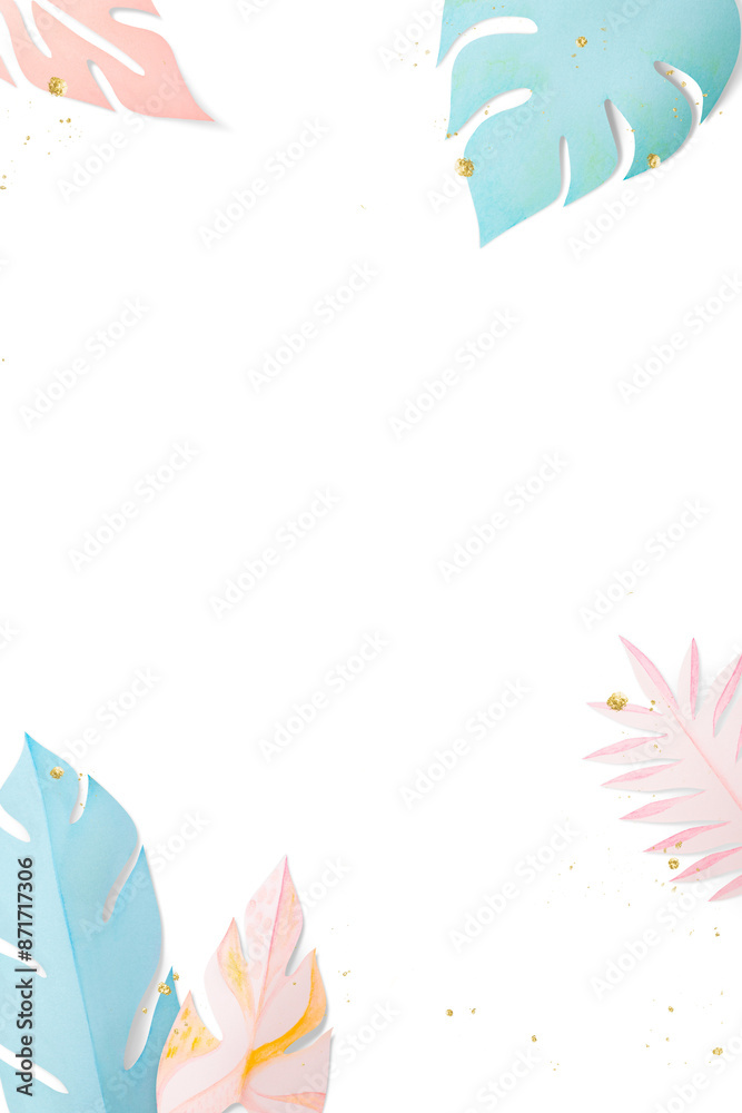 Png summer leaf border in flat lay style Png summer leaf border in flat lay style