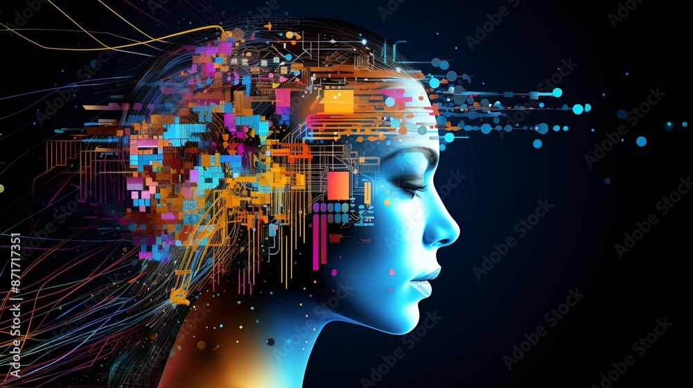 Abstract artwork of human head silhouette with circuit board design Abstract artwork of human head silhouette with circuit board design
