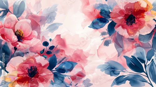Wallpaper Mural Watercolor floral pattern on pink background Torontodigital.ca