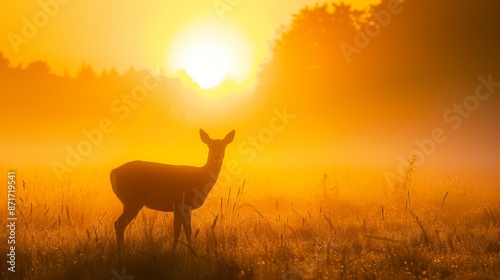 Graceful Deer Silhouetted at Sunrise - Tranquil Nature Scene © AnimalAI
