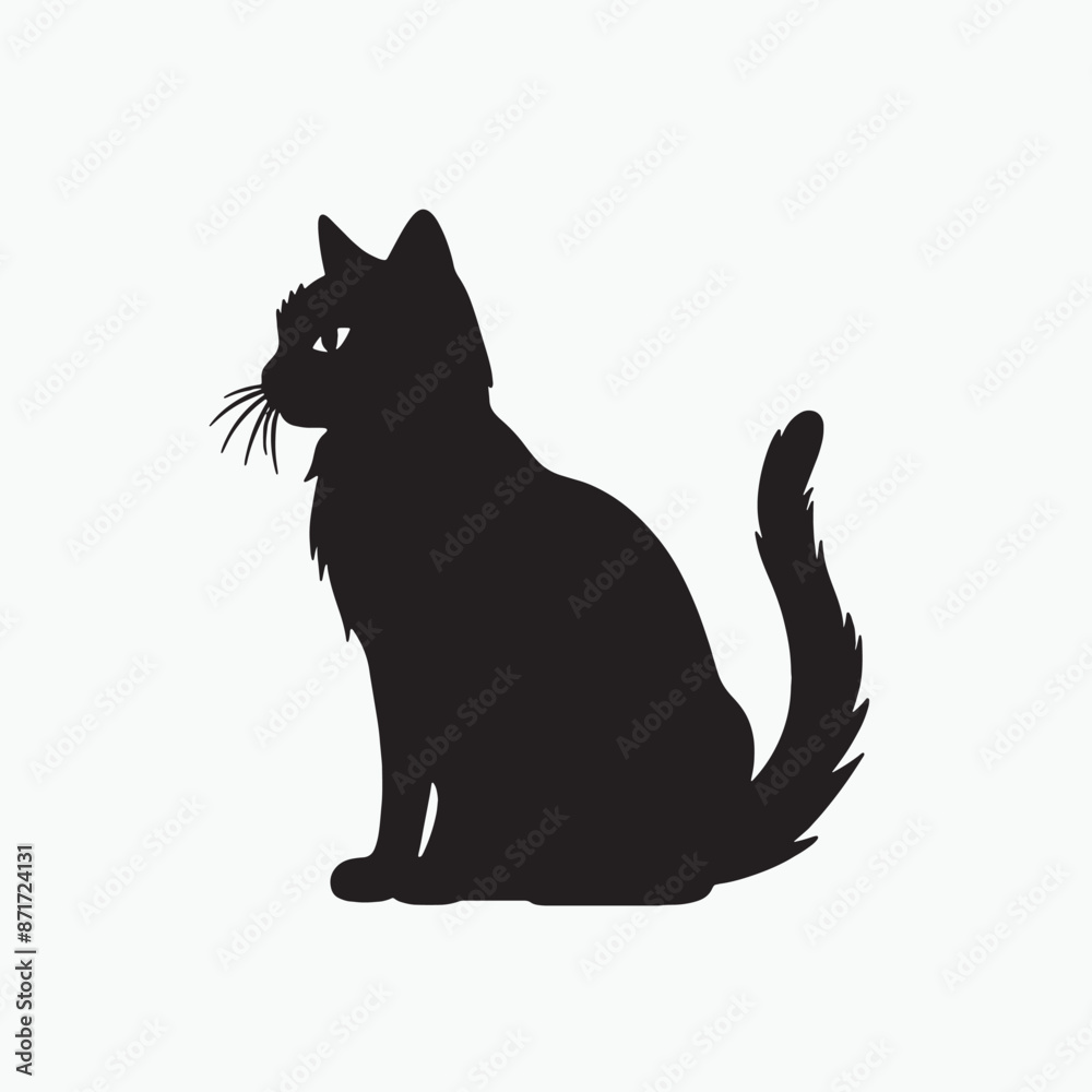 black silhouette of a cat simple illustration in white background