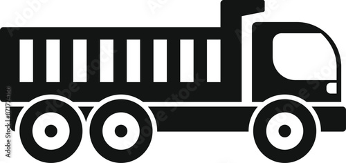 Black and white silhouette of a tipper truck carrying building materials