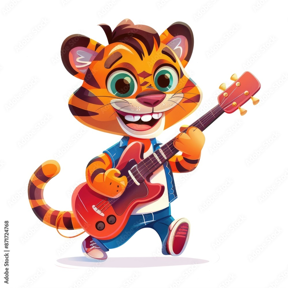 Rockstar Cartoon Tiger Playing Electric Guitar