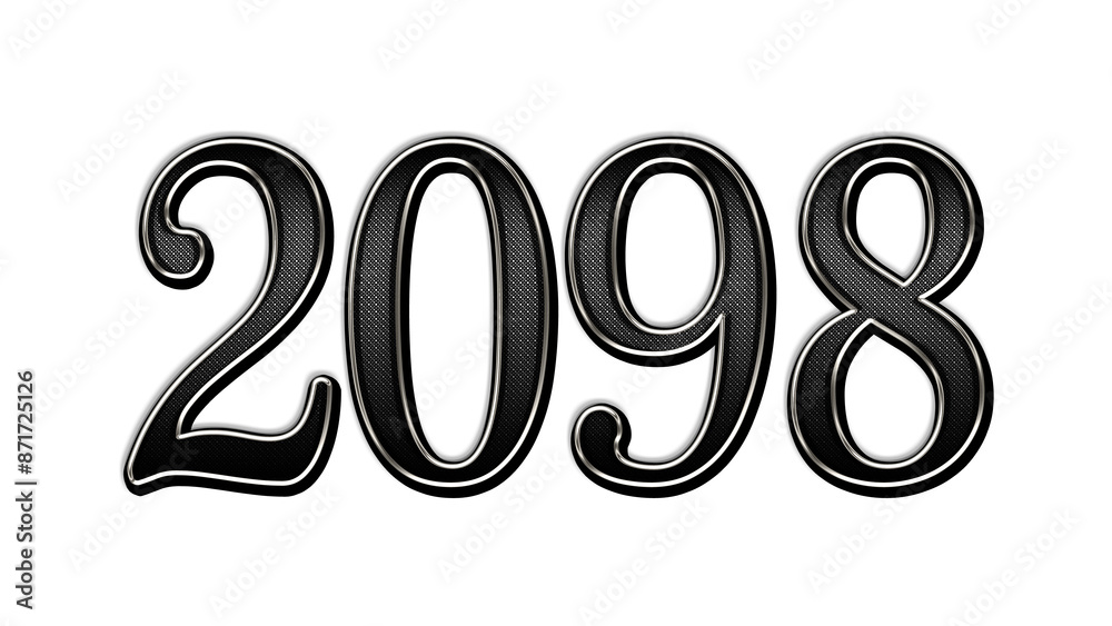 black metal 3d design of number 2098 on white background. black metal 3d design of number 2098 on white background.
