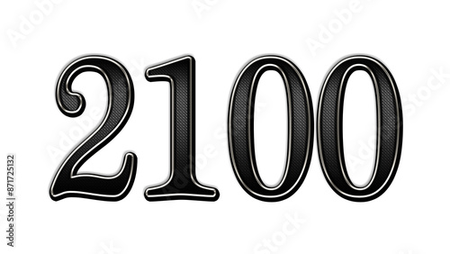 black metal 3d design of number 2100 on white background.