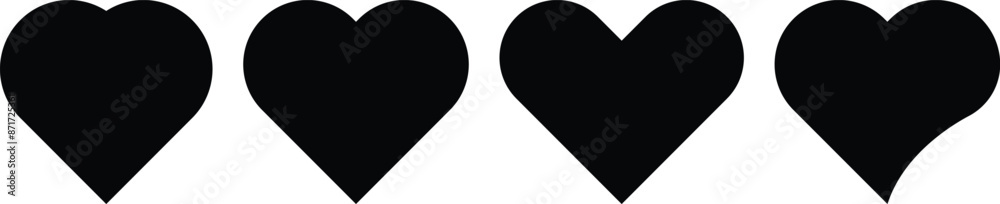 Black heart icons set vector. Heart vector icons. Set of Various simple love symbols icon isolated. Black heart icons set vector. Heart vector icons. Set of Various simple love symbols icon isolated.