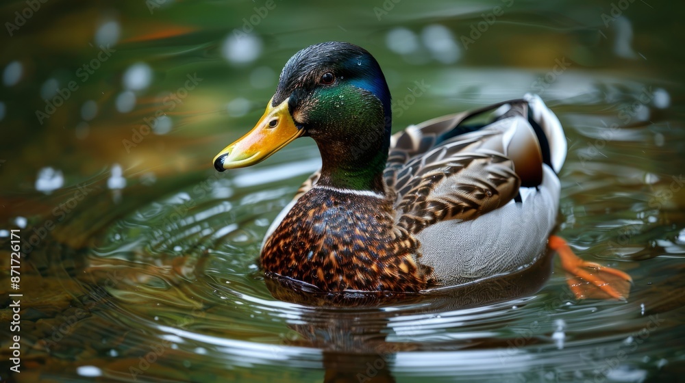 Fototapeta premium Tufted duck floating in a summer pond
