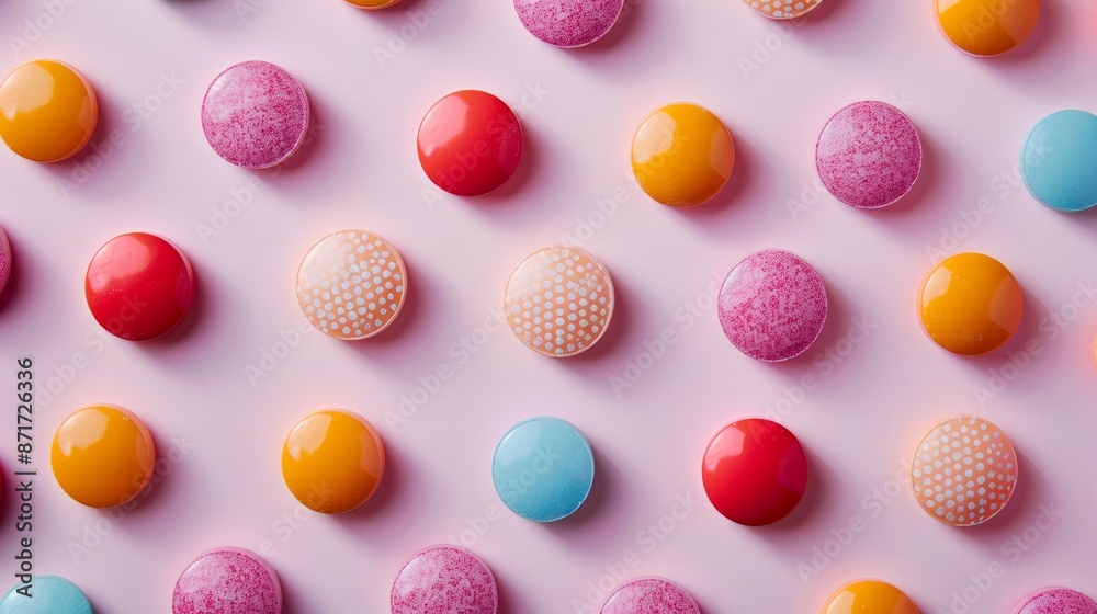 Colorful pills on lavender background Colorful pills on lavender background