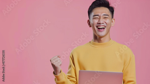 Asian man smiling wear whit...