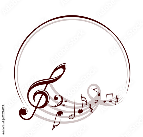 The stylized symbol with music notes.