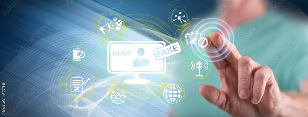 Man touching a fake news concept Man touching a fake news concept